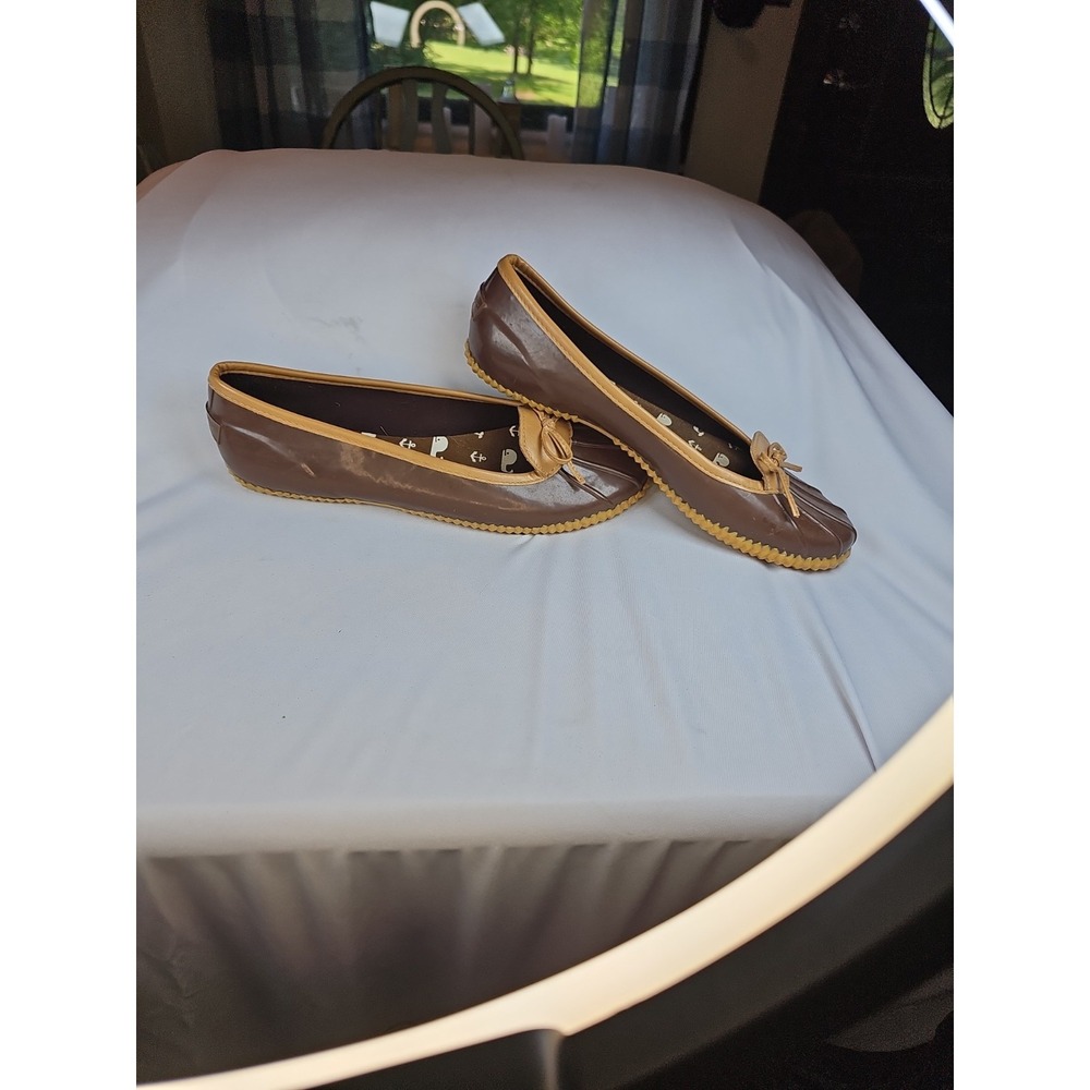 London Fog Webster Women's Duck Slip On Rubber Rain Shoes Dk. Brown/ Tan Size 11 - Picture 5 of 11